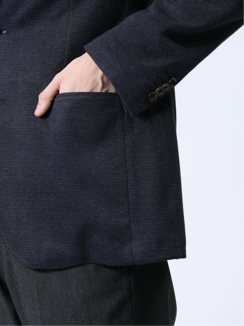 ITALY レーヨン混ニット レギュラーフィット 2ボタンジャケット 紺