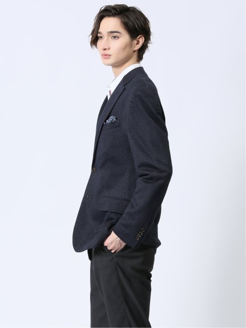 ITALY レーヨン混ニット レギュラーフィット 2ボタンジャケット 紺