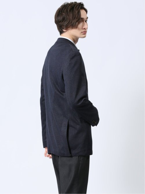ITALY レーヨン混ニット レギュラーフィット 2ボタンジャケット 紺