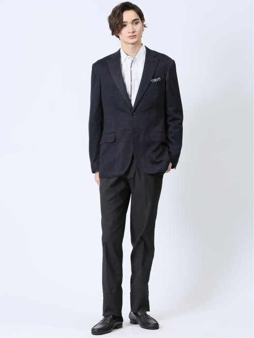 ITALY レーヨン混ニット レギュラーフィット 2ボタンジャケット 紺
