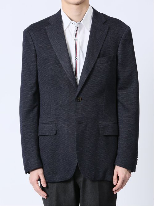 ITALY レーヨン混ニット レギュラーフィット 2ボタンジャケット 紺