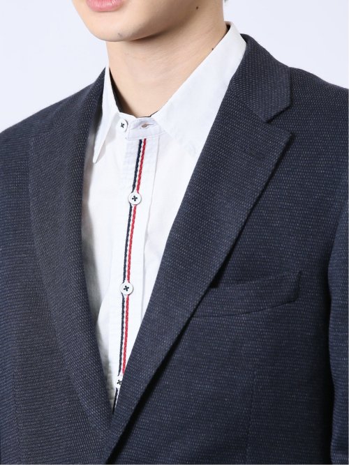 ITALY レーヨン混ニット レギュラーフィット 2ボタンジャケット 紺
