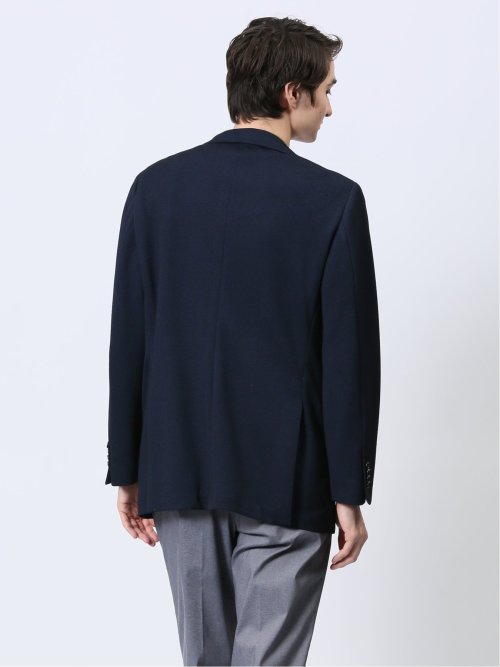 ITALY レーヨン混ニット レギュラーフィット 2ボタンジャケット 紺(S