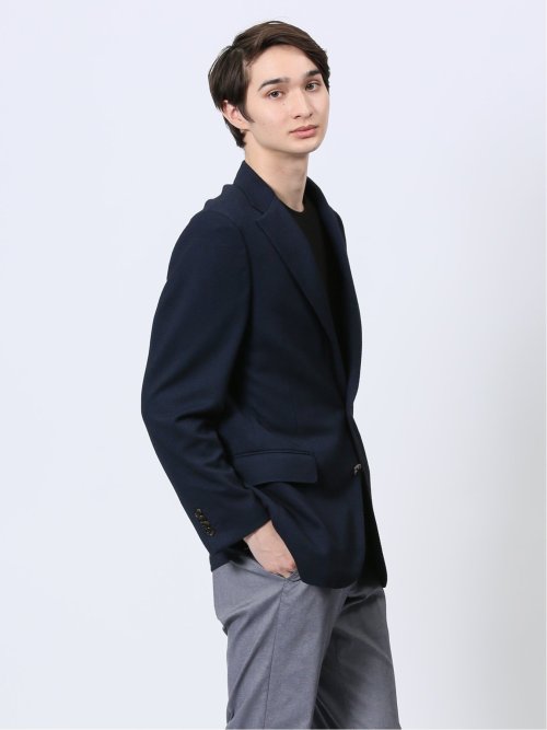 ITALY レーヨン混ニット レギュラーフィット 2ボタンジャケット 紺