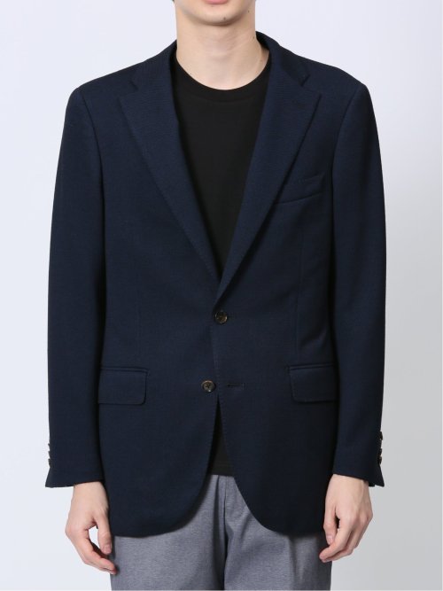 ITALY レーヨン混ニット レギュラーフィット 2ボタンジャケット 紺
