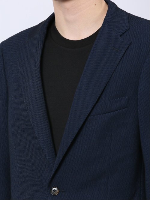ITALY レーヨン混ニット レギュラーフィット 2ボタンジャケット 紺