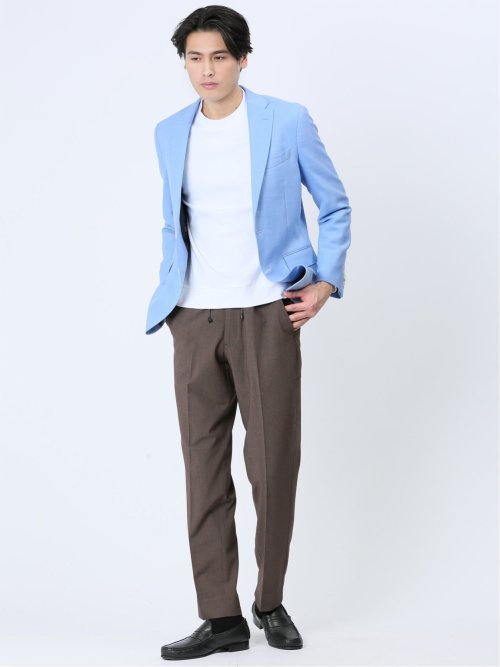 ウール混ストレッチ レギュラーフィット 2ボタンジャケット サックス