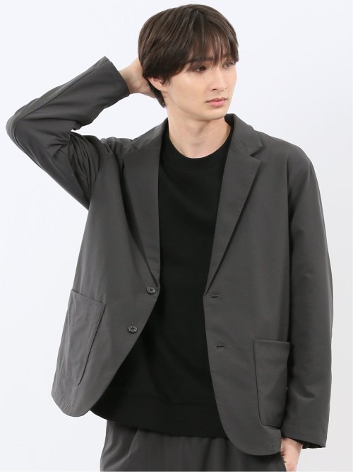 リネン混 スリムフィット 2ボタンジャケット 紺(セットアップ可能)(S