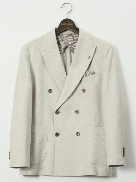 【大きいサイズ】ジーステージ/G-stage 綿麻 ヘリンボン ダブルジャケット(セットアップ可能)