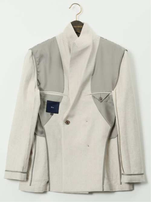 【大きいサイズ】ジーステージ/G-stage 綿麻 ヘリンボン ダブルジャケット(セットアップ可能)