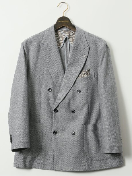 【大きいサイズ】ジーステージ/G-stage 綿麻 ヘリンボン ダブルジャケット(セットアップ可能)