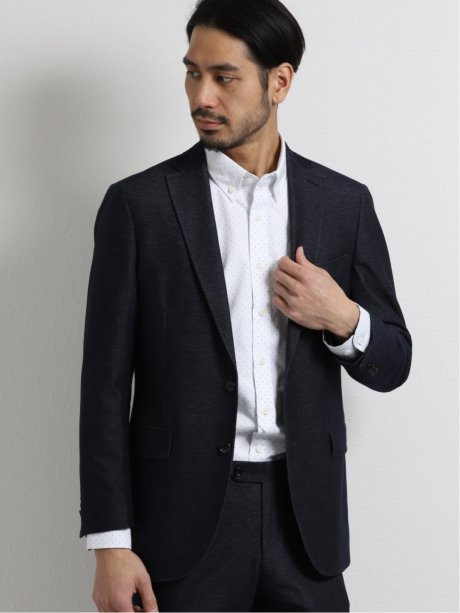 ストレッチシャンブレーニット レギュラーフィットセットアップ2釦ジャケット S 75紺 セットアップ Taka Q Online Shop タカキューオンラインショップ 公式通販