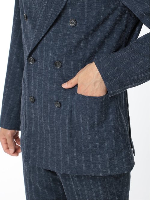 リネン混ストライプ ダブルジャケット(セットアップ可能)