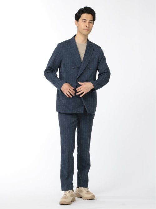 リネン混ストライプ ダブルジャケット(セットアップ可能)