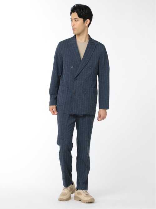 リネン混ストライプ ダブルジャケット(セットアップ可能)