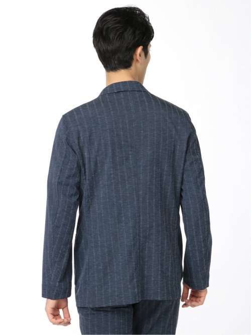 リネン混ストライプ ダブルジャケット(セットアップ可能)
