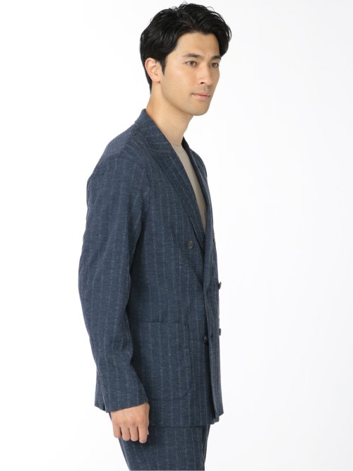 リネン混ストライプ ダブルジャケット(セットアップ可能)