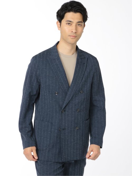 リネン混ストライプ ダブルジャケット(セットアップ可能)