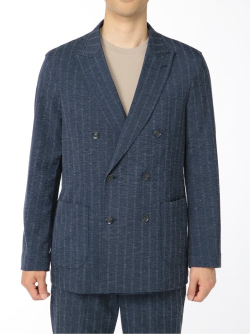 リネン混ストライプ ダブルジャケット(セットアップ可能)