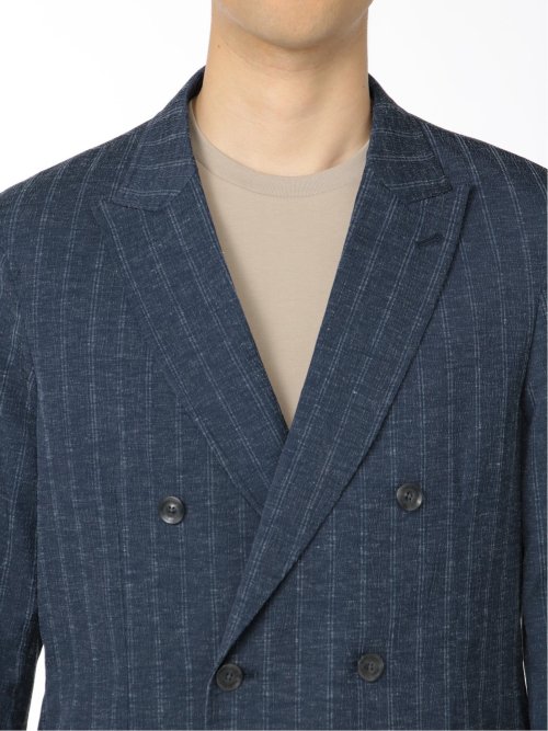 リネン混ストライプ ダブルジャケット(セットアップ可能)