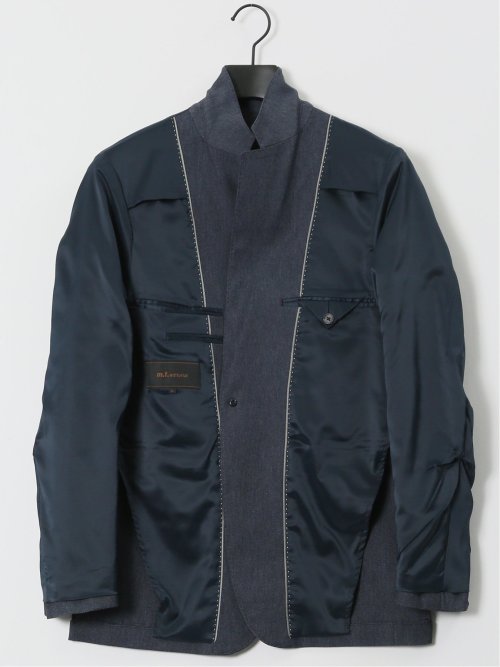 クロスストレッチ スリムフィット 2ボタンジャケット デニム調紺(セットアップ可能)