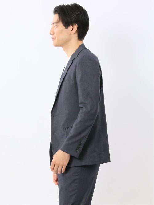 クロスストレッチ スリムフィット 2ボタンジャケット デニム調紺(セットアップ可能)
