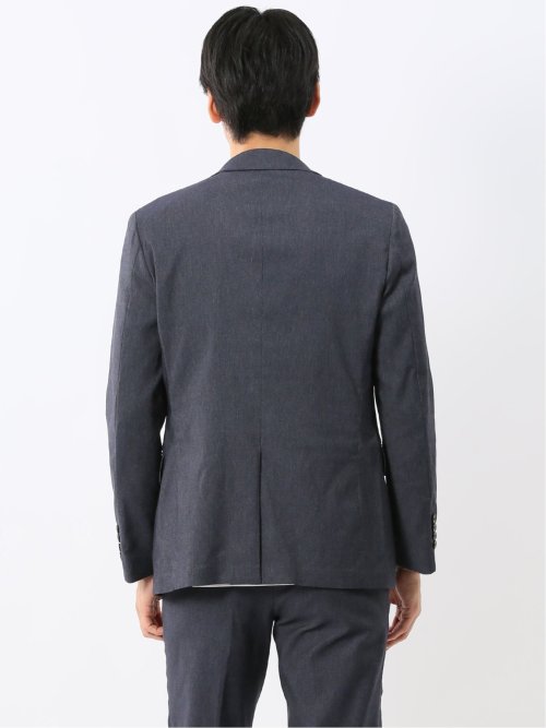 クロスストレッチ スリムフィット 2ボタンジャケット デニム調紺(セットアップ可能)