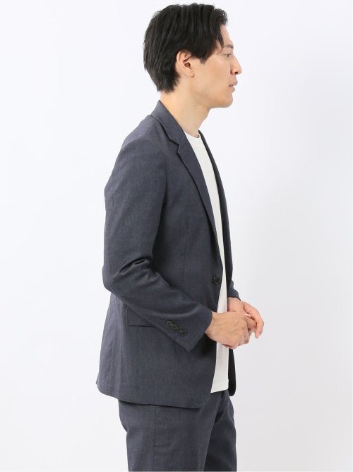 クロスストレッチ スリムフィット 2ボタンジャケット デニム調紺(セットアップ可能)