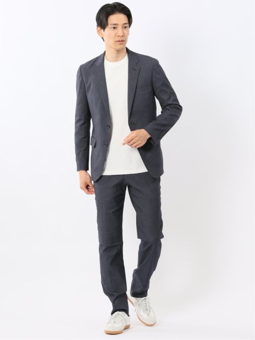 クロスストレッチ スリムフィット 2ボタンジャケット デニム調紺(セットアップ可能)