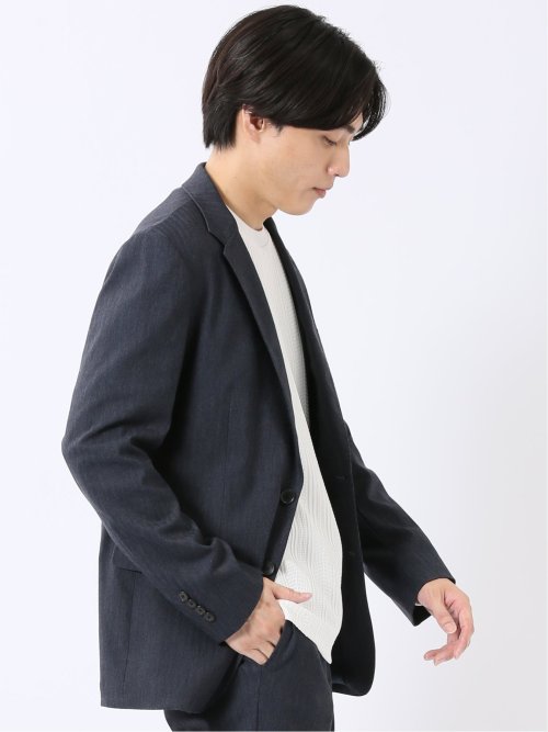 ジャケット メンズ ビジネス セットアップ可能 ストレッチ ウォッシャブル スリム 2ボタン テーラード 紺