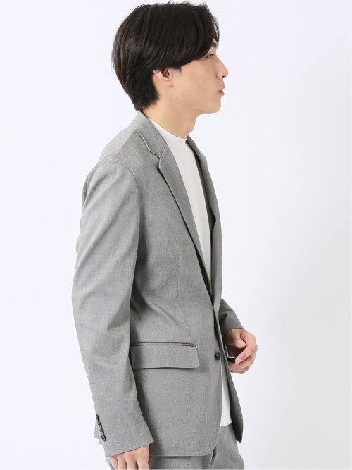ジャケット メンズ ビジネス セットアップ可能 ストレッチ ウォッシャブル スリム 2ボタン テーラード シロ×クロ