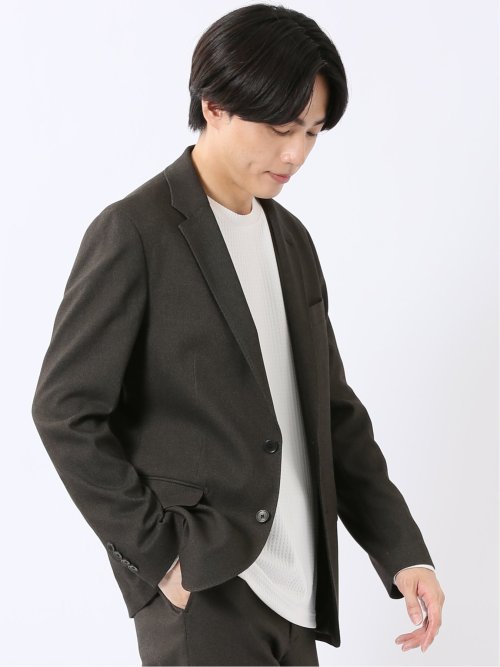 ジャケット メンズ ビジネス セットアップ可能 ストレッチ ウォッシャブル スリム 2ボタン テーラード 茶