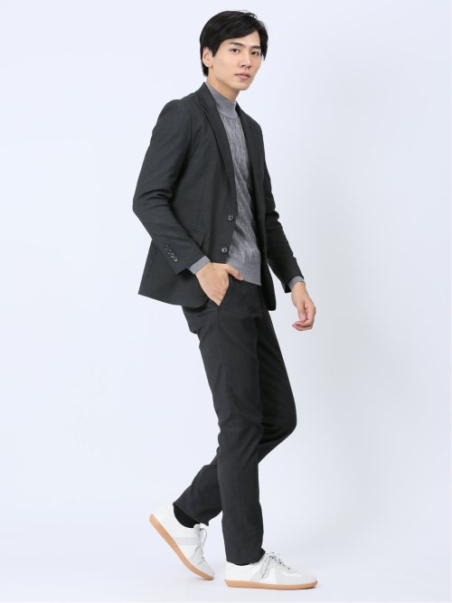 クロスストレッチ裏起毛 スリムフィット 2ボタンジャケット ピケグレー(セットアップ可能)