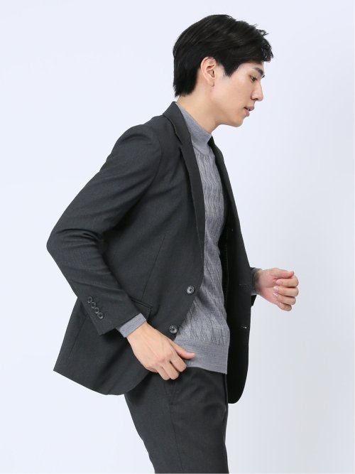 クロスストレッチ裏起毛 スリムフィット 2ボタンジャケット ピケグレー(セットアップ可能)