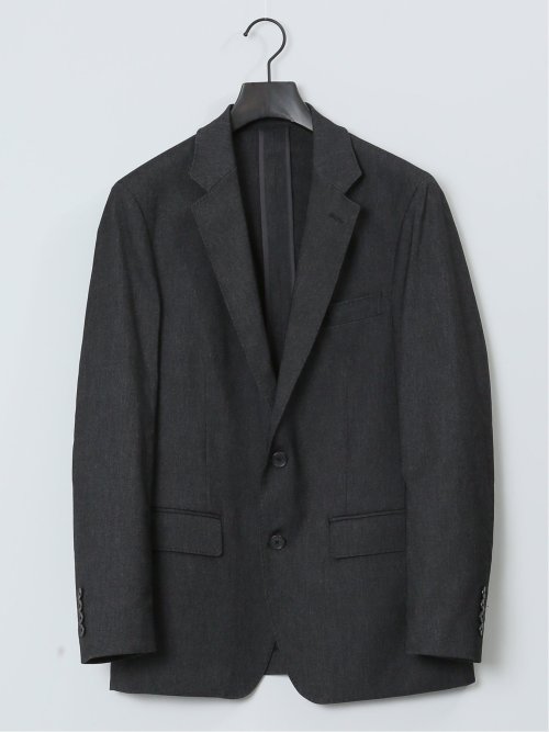 クロスストレッチ スリムフィット 2ボタンジャケット デニム風黒(セットアップ可能)