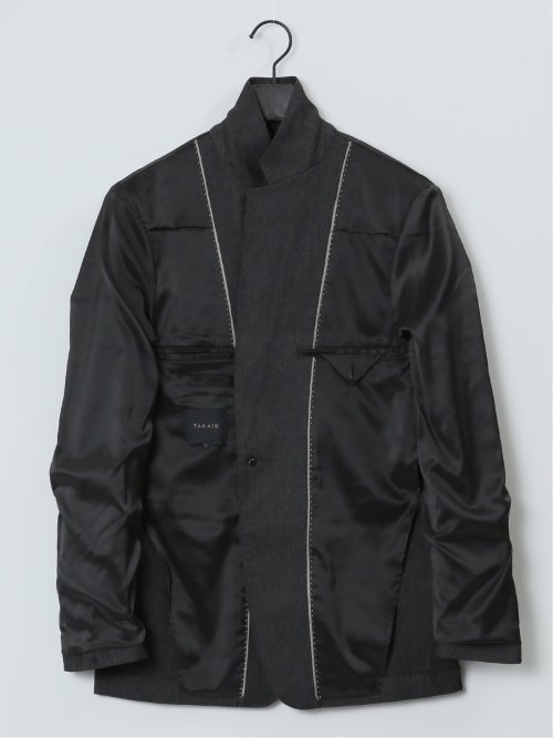 クロスストレッチ スリムフィット 2ボタンジャケット デニム風黒(セットアップ可能)