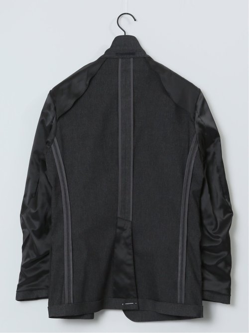 クロスストレッチ スリムフィット 2ボタンジャケット デニム風黒(セットアップ可能)