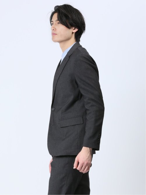 クロスストレッチ スリムフィット 2ボタンジャケット デニム風黒(セットアップ可能)