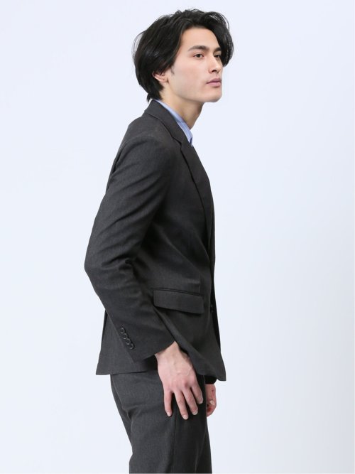 クロスストレッチ スリムフィット 2ボタンジャケット デニム風黒(セットアップ可能)