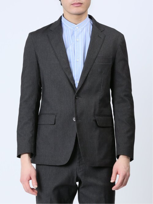 クロスストレッチ スリムフィット 2ボタンジャケット デニム風黒(セットアップ可能)