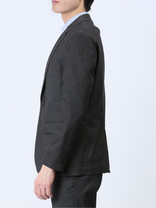 クロスストレッチ スリムフィット 2ボタンジャケット デニム風黒(セットアップ可能)