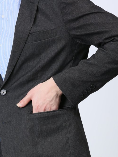 クロスストレッチ スリムフィット 2ボタンジャケット デニム風黒(セットアップ可能)