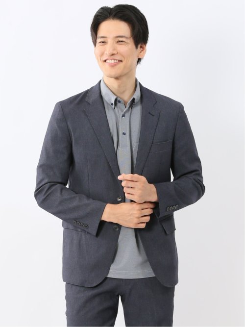 タカキュー　タグ付き　シアサッカー ジャケット メンズ ネイビー スーツ　洗える タカキュー TAKA-Q ストレッチウォッシャブル レギュラー
