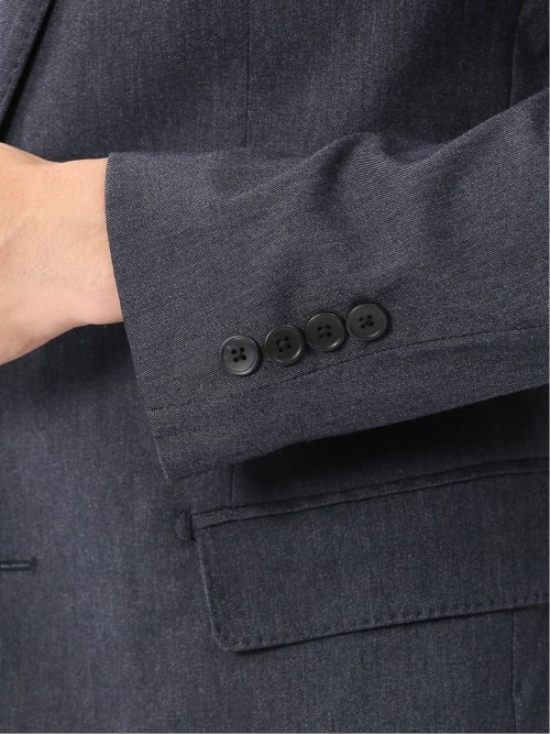 クロスストレッチ スリムフィット 2ボタンジャケット デニム調紺(セットアップ可能)