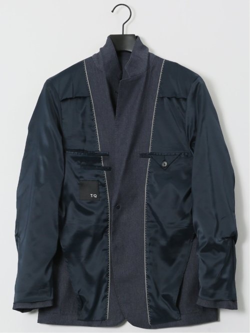 クロスストレッチ スリムフィット 2ボタンジャケット デニム調紺(セットアップ可能)