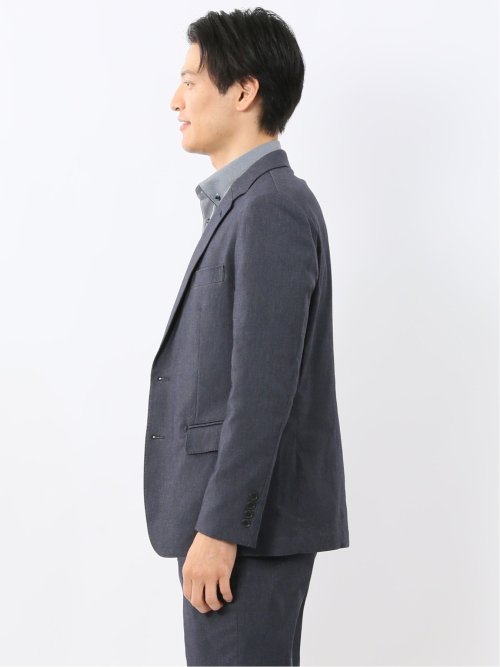 クロスストレッチ スリムフィット 2ボタンジャケット デニム調紺(セットアップ可能)