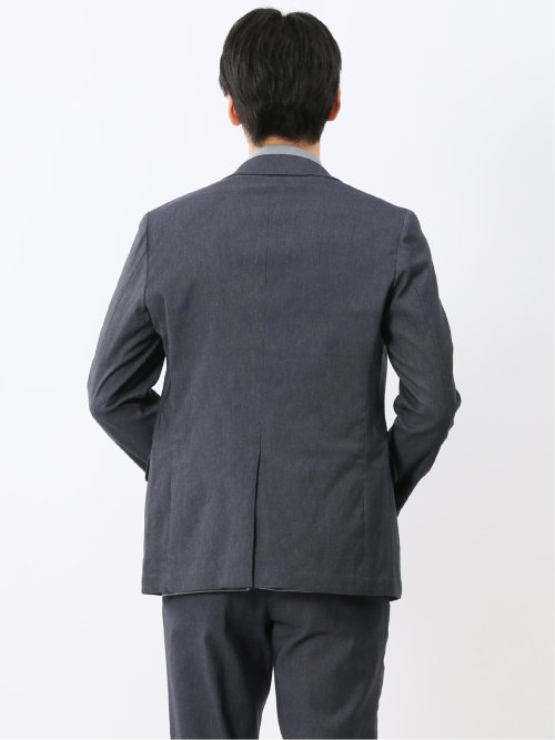 クロスストレッチ スリムフィット 2ボタンジャケット デニム調紺(セットアップ可能)