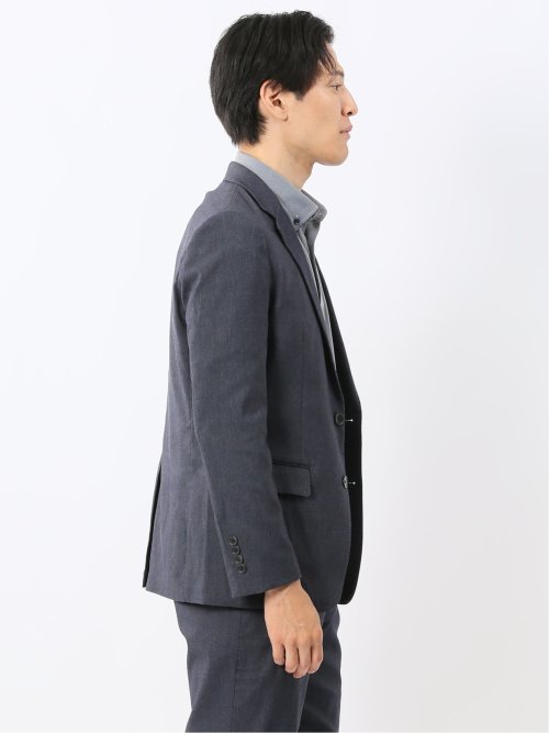 クロスストレッチ スリムフィット 2ボタンジャケット デニム調紺(セットアップ可能)