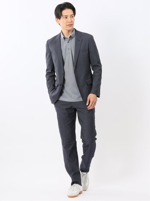 クロスストレッチ スリムフィット 2ボタンジャケット デニム調紺(セットアップ可能)