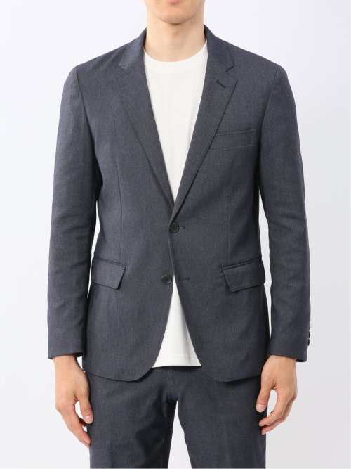 クロスストレッチ スリムフィット 2ボタンジャケット デニム調紺(セットアップ可能)